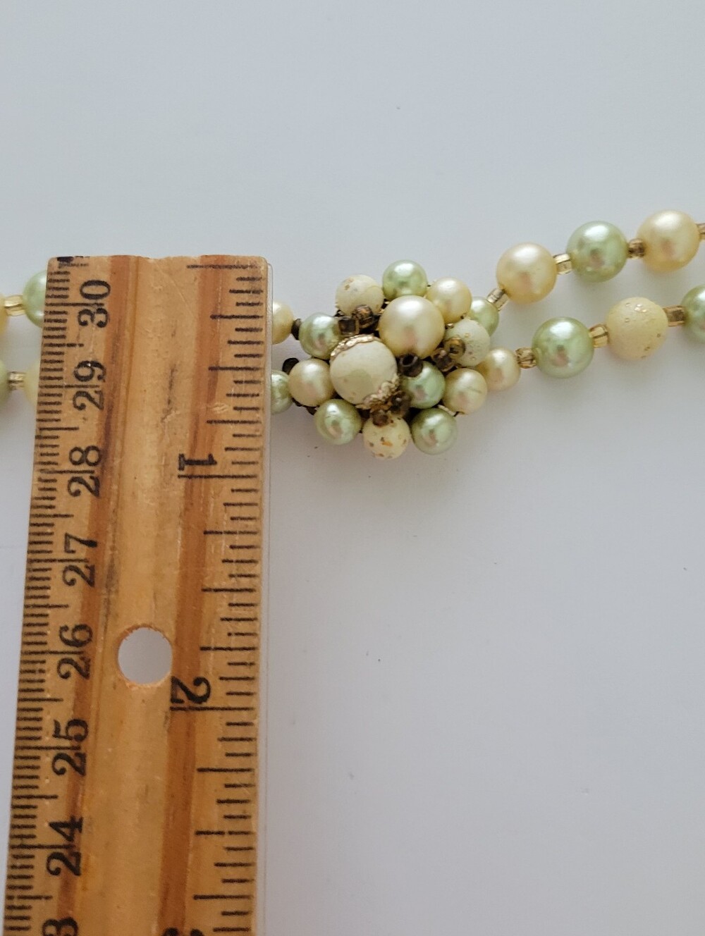 Vintage Signed Japan Green Yellow Pearls Two Strand Necklace 20" Feminine - Picture 8 of 13